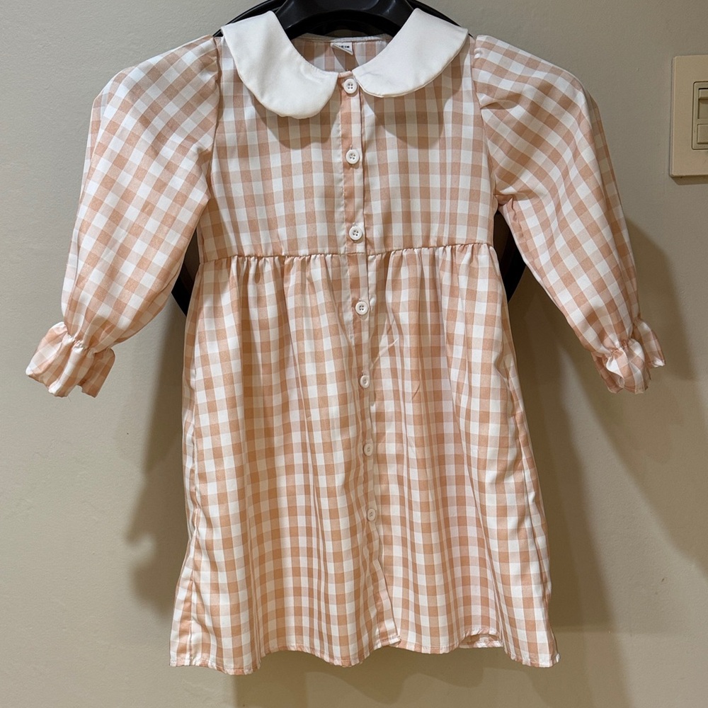 SHEIN Peach and White Checkered Kids Dress